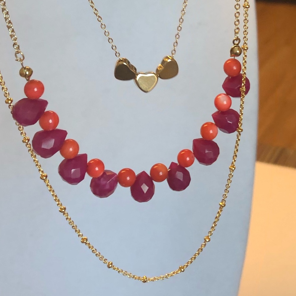 Gold & Turmalina / Coral Necklace 3 Layers - Picture 2 of 3